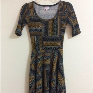 LuLaRoe Nicole Dress XXS Aztec Black Yellow NWOT